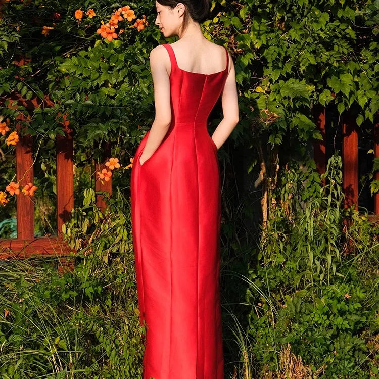 Lautaro Spring Summer Autumn Praty Birthday Evening Dresses Woman Elegant Luxury Red Prom Spaghetti Strap Satin Maxi Dress 2025