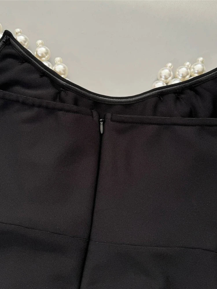 Exquisite Black Velvet Mermaid Gown with Statement Pearl Decor for a Special Occasion Dress