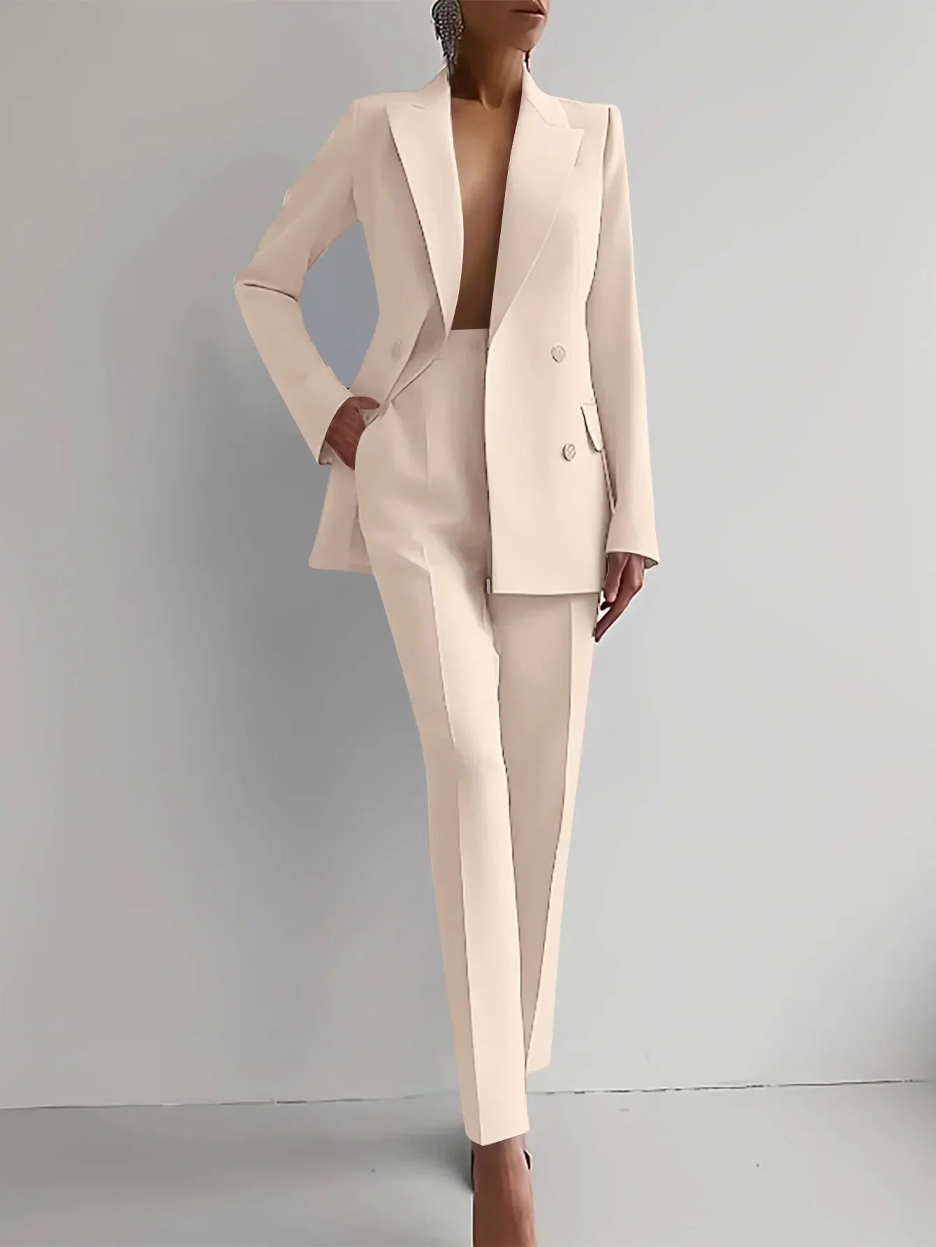 Elegant Blazer Suit and Wide Leg Pants Two 2 Piece Sets Outfits Women 2024 Classic OL Work Street Outfit Tracksuit Apricot