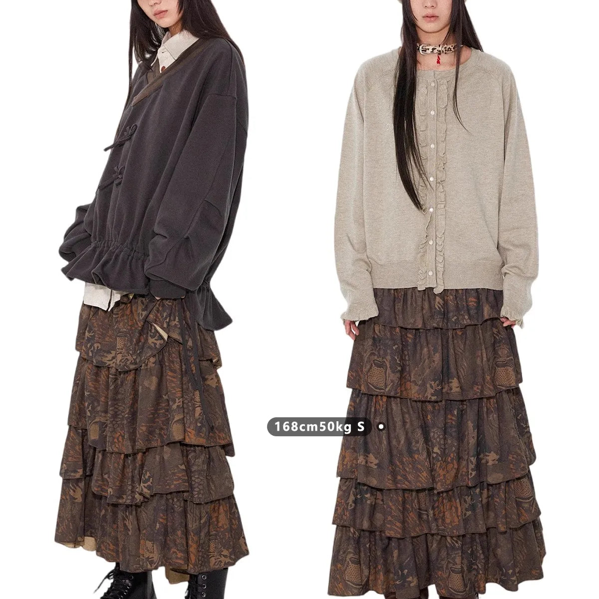 Lautaro Spring Long Soft Flowy Colorful Floral Print Tiered Midi Skirt Women High Waist High Quality Luxury Designer Clothes