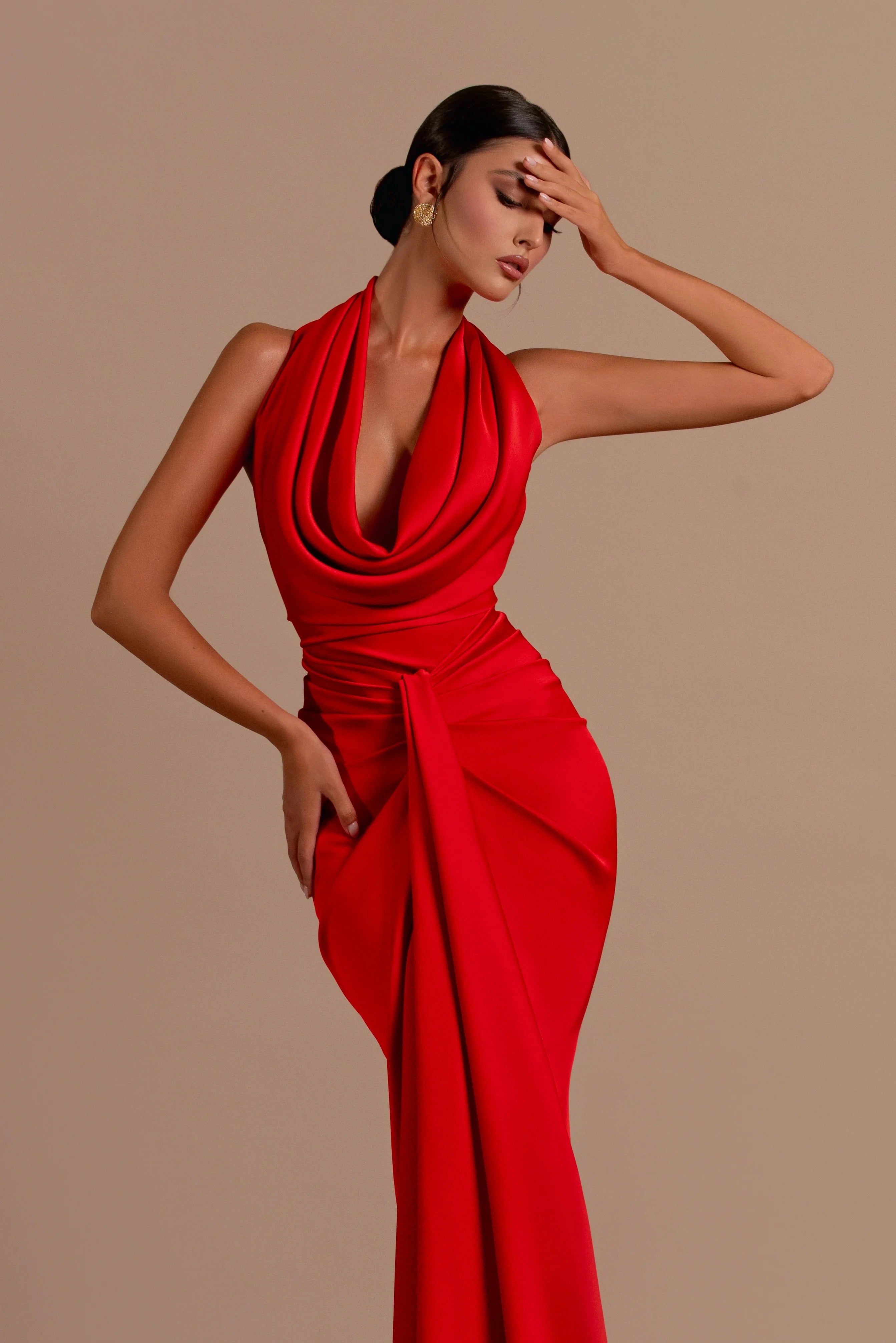 Red Color Women Sexy Off the Shoulder Backless Satin Long Maxi Dress Wedding Party Mermaid Celebrate Dress Wholesale
