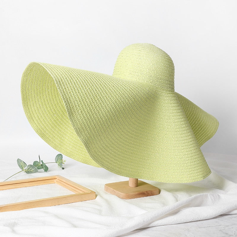 Summer 70cm Large Wide Brim Sun Hats For Women Oversized Beach Hat Foldable Travel Straw Hat Lady UV Protection Sun Shade Hat light yellow 54-57cm