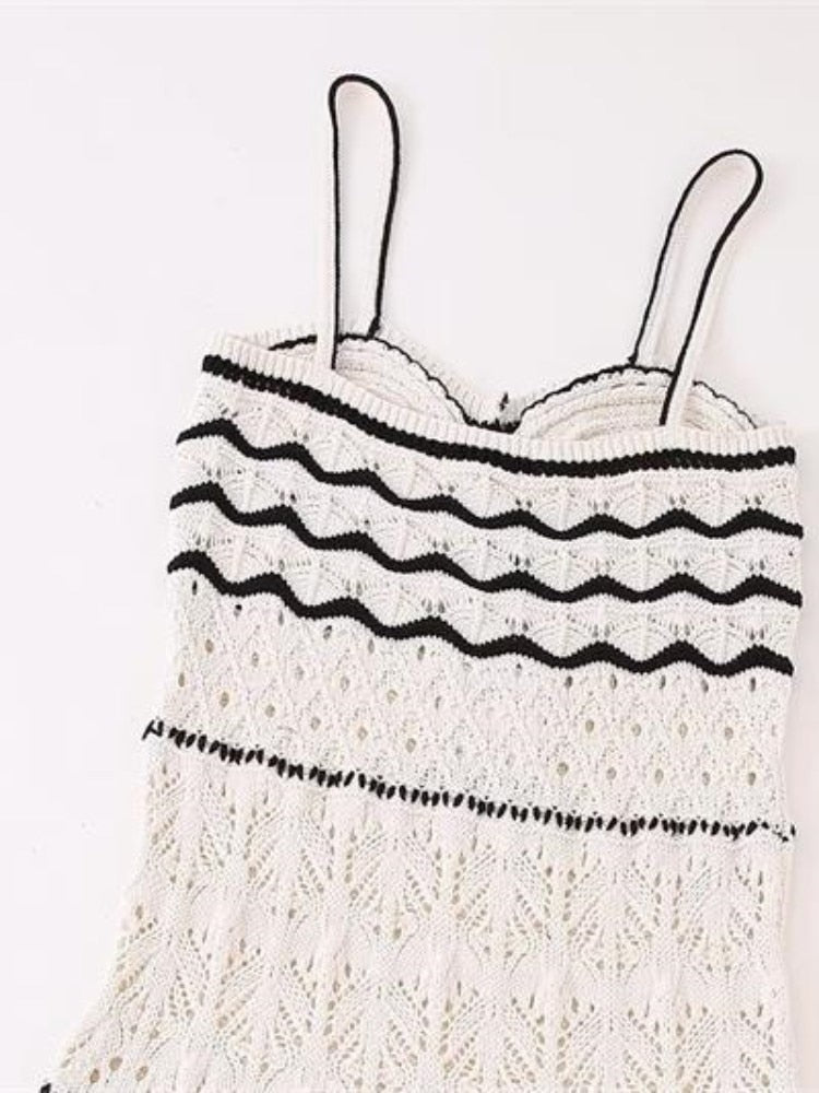 Summer New Dress - Beach Style Knitted Slim Fit Slim Strap Long Dresses Color Knitted Hollow Elegant Tight Vestidos