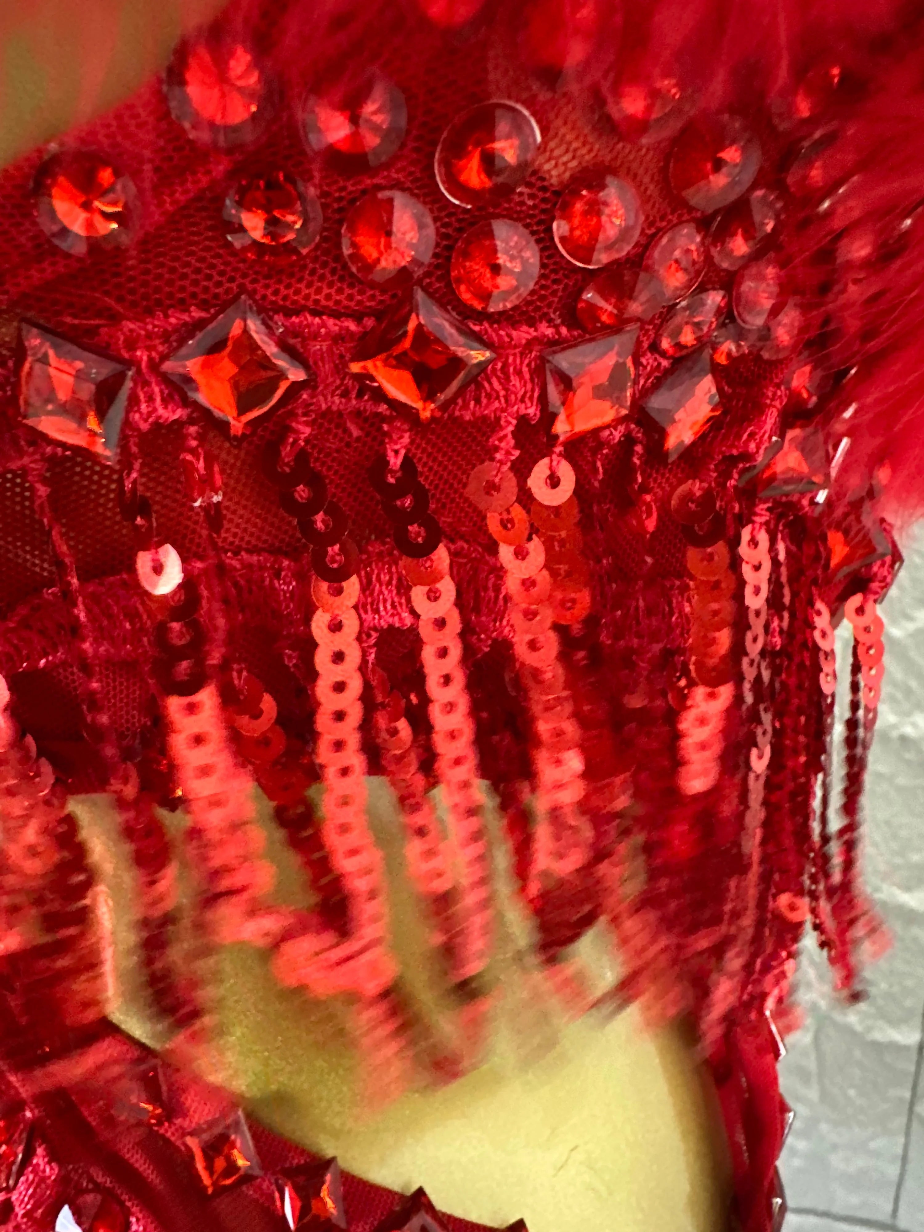 Luxurious Sheer Mesh Bodysuit Women Sexy Crystal Embellished Feather Fringe Trim Spaghetti Strap Outfit Stage Performance Outfit