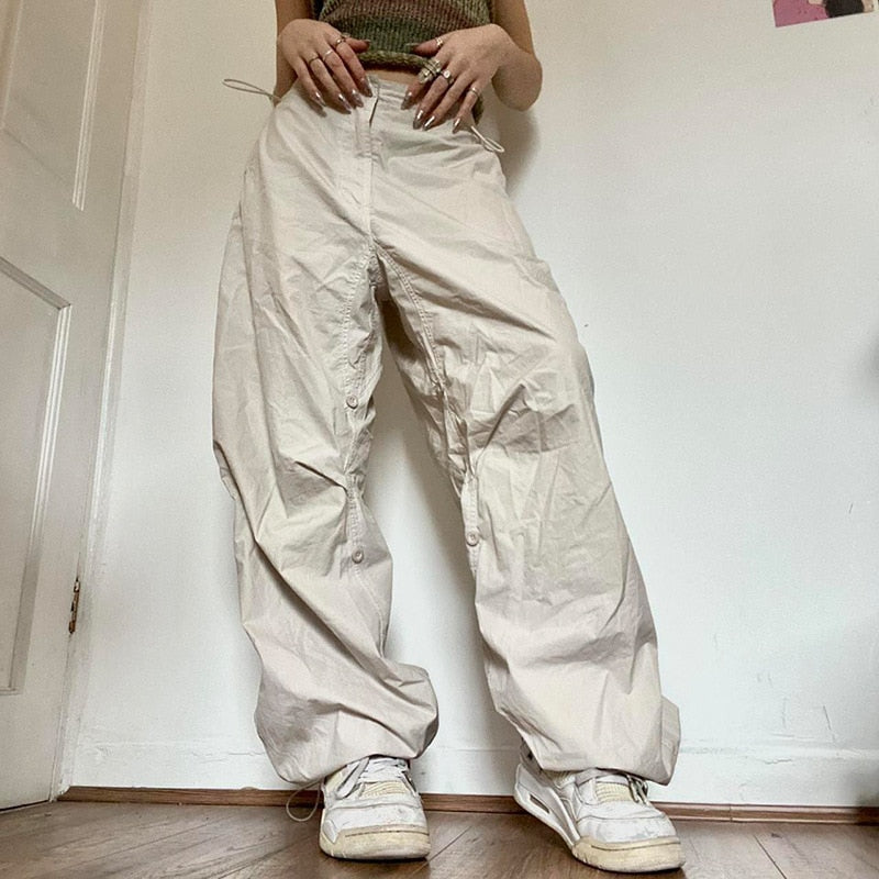 Pantalon de jogging décontracté pour femmes, Vintage, couleur unie, taille basse, Baggy avec cordon de serrage, jambes larges, survêtement, Streetwear, Cargo