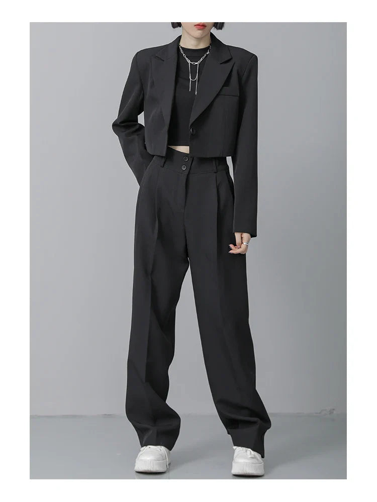 Loose Women Full Sleeve Short Blazers Jackets Pants Suits Female Casual OL Trouser 2 Pieces Set Spring Autumn WS284