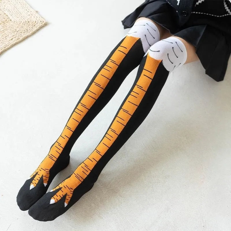 Women Socks With Knee Length Chicken Feet Funny Personalized Realistic Chicken Feet Birthday Gifts Trendy Sports Socks Black