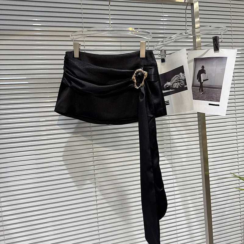 Winter New Fashion Bow Lace Patchwork Strapless Top For Women Ribbon Wrapped Hip Short Skirt Female Trend 11A07752