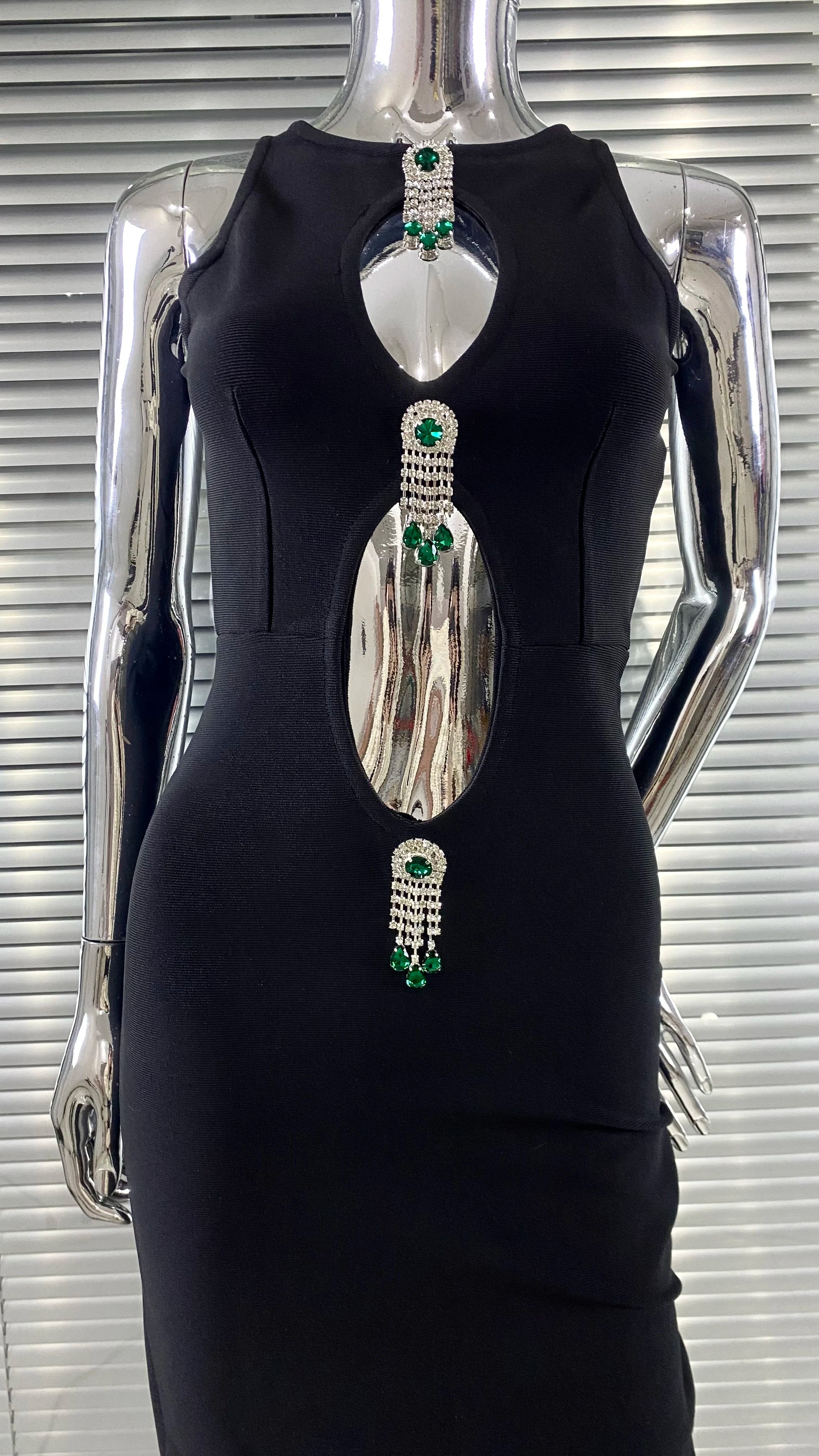 2025 Luxury Diamonds Tassel Sexy hollow Out Black Bandage Dress Graceful Woman Evening Party Vestido Celebrate Party Outfit