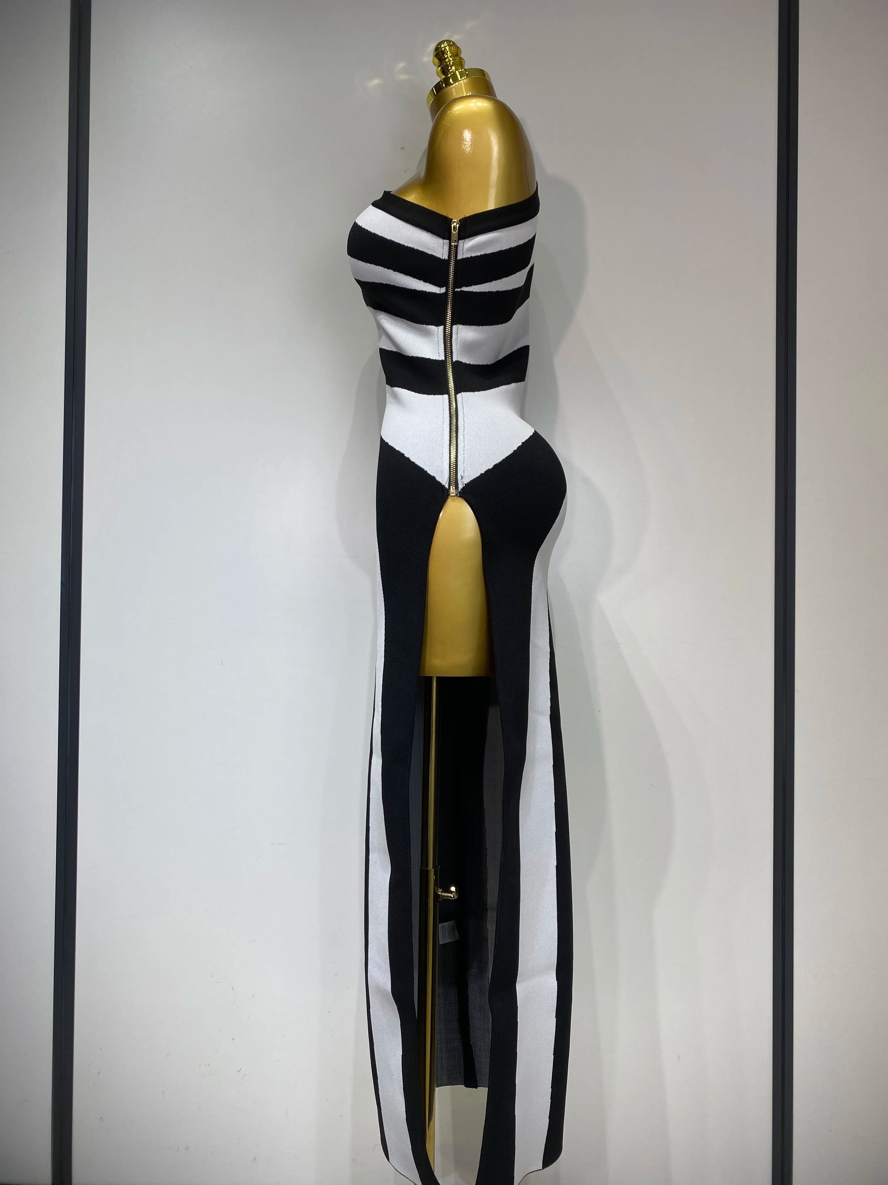 Luxury Birthday Dresses Women Sexy One Shoulder Striped High Split Jacquard Maxi Bandage Long Dress Elegant Evening Party Gown