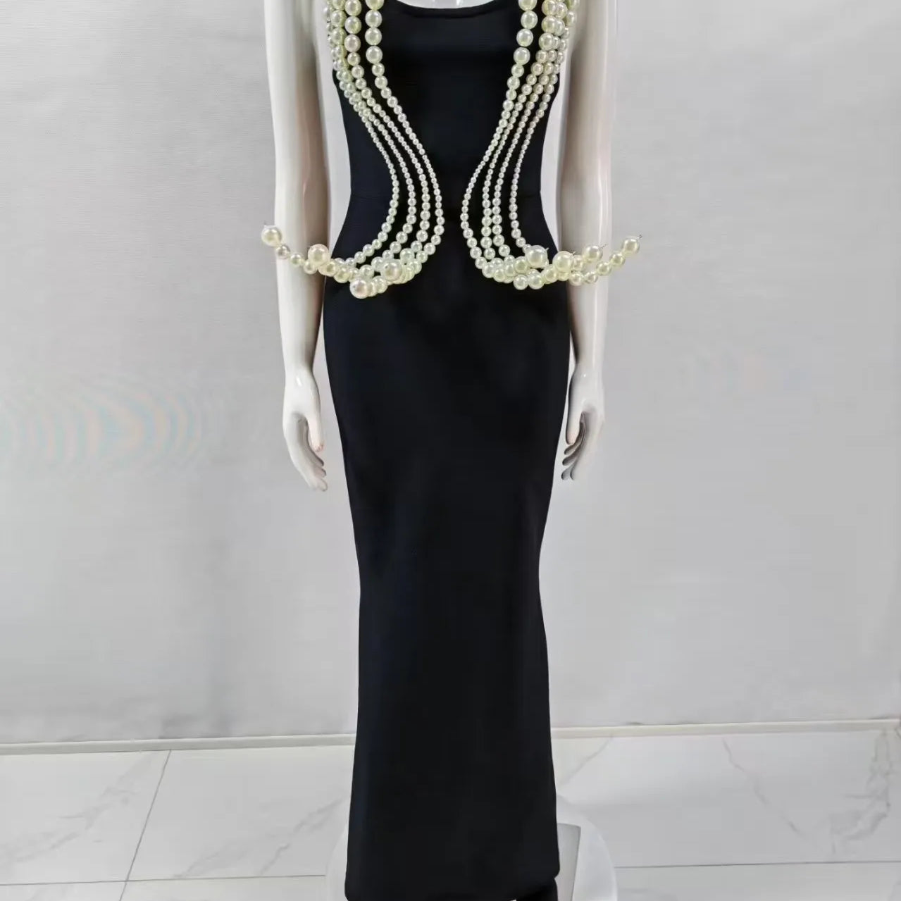 2025 New Spring Women Sexy Strapless Big Beading Bodycon Long Maxi Dress Fashion Celebrate Evening Party Birthday Dress Vestido