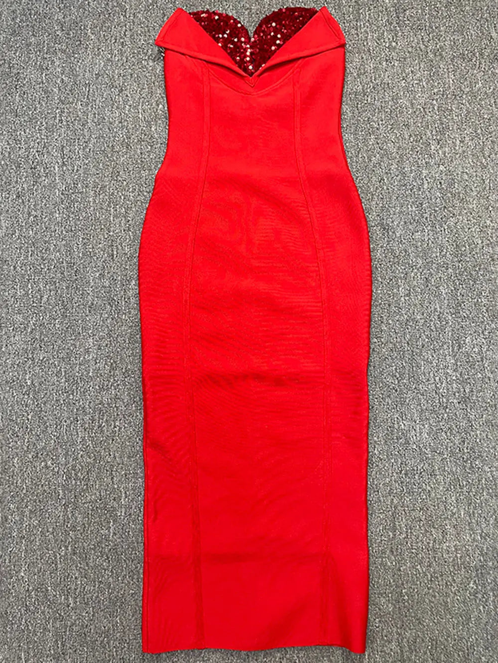 2024 Sexy Women'S Light Luxury Sequin Rhinestone Tassel Design Bandage Dress Strapless Sleeveless Bodycon Backless Midi Dresses Red