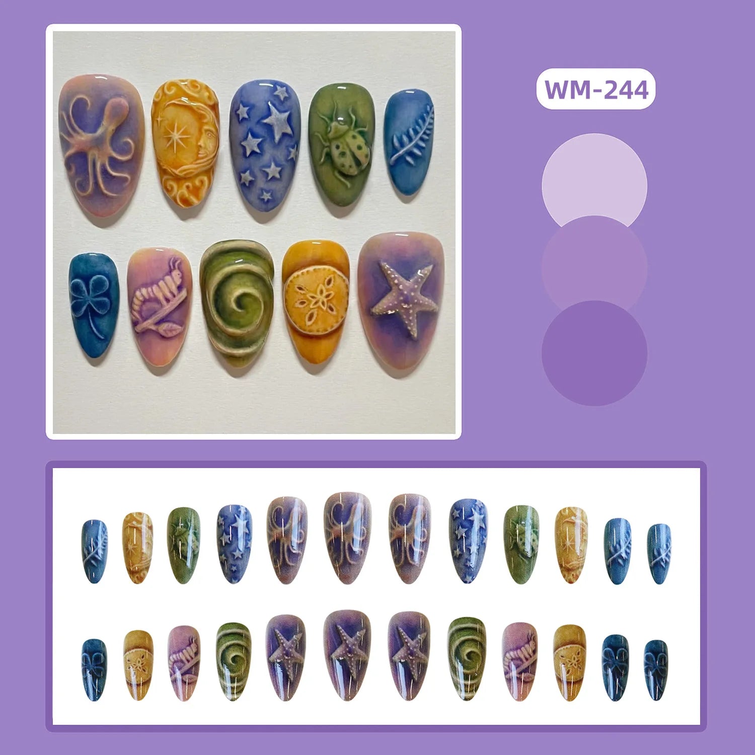 24pcs Sweet Almond Press on Nails y2k Fruit Bow Print False Nail Tips Wearable Spicy Girl Sweet Cool 2D Pattern Fake Nails 3