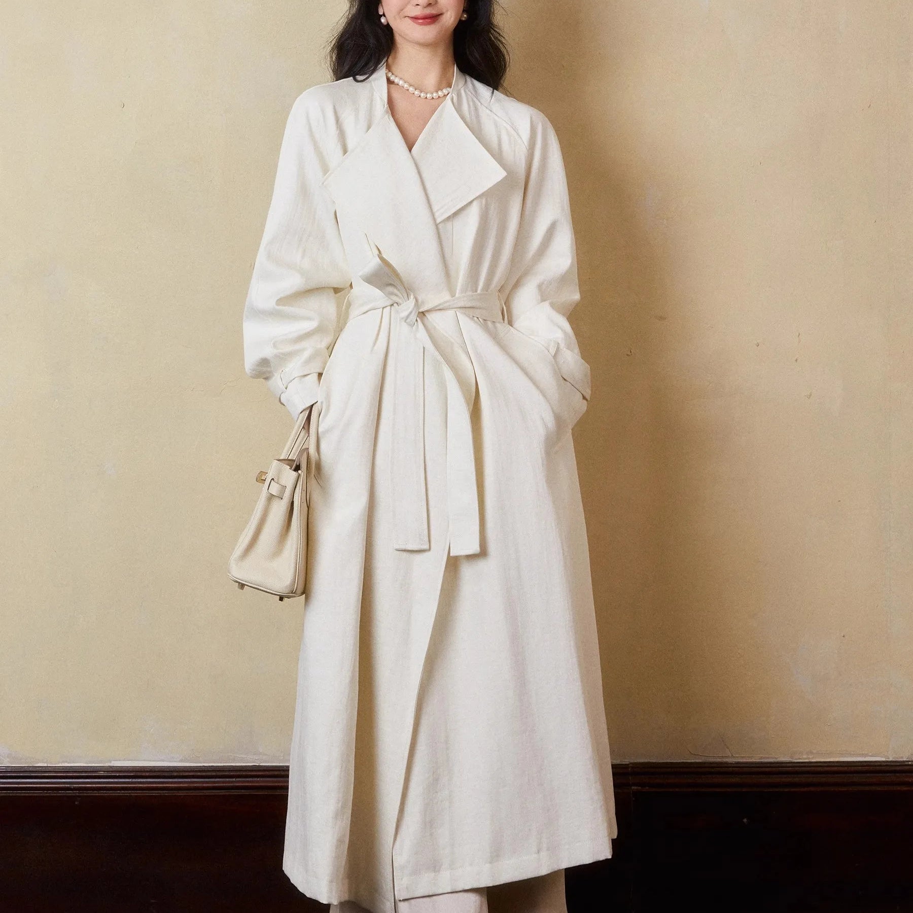 Lautaro Spring Autumn Oversized Long Linen Trench Coat for Women Sashes Loose Casual Flowy Korean Fashion Clothes Overcoat 2025