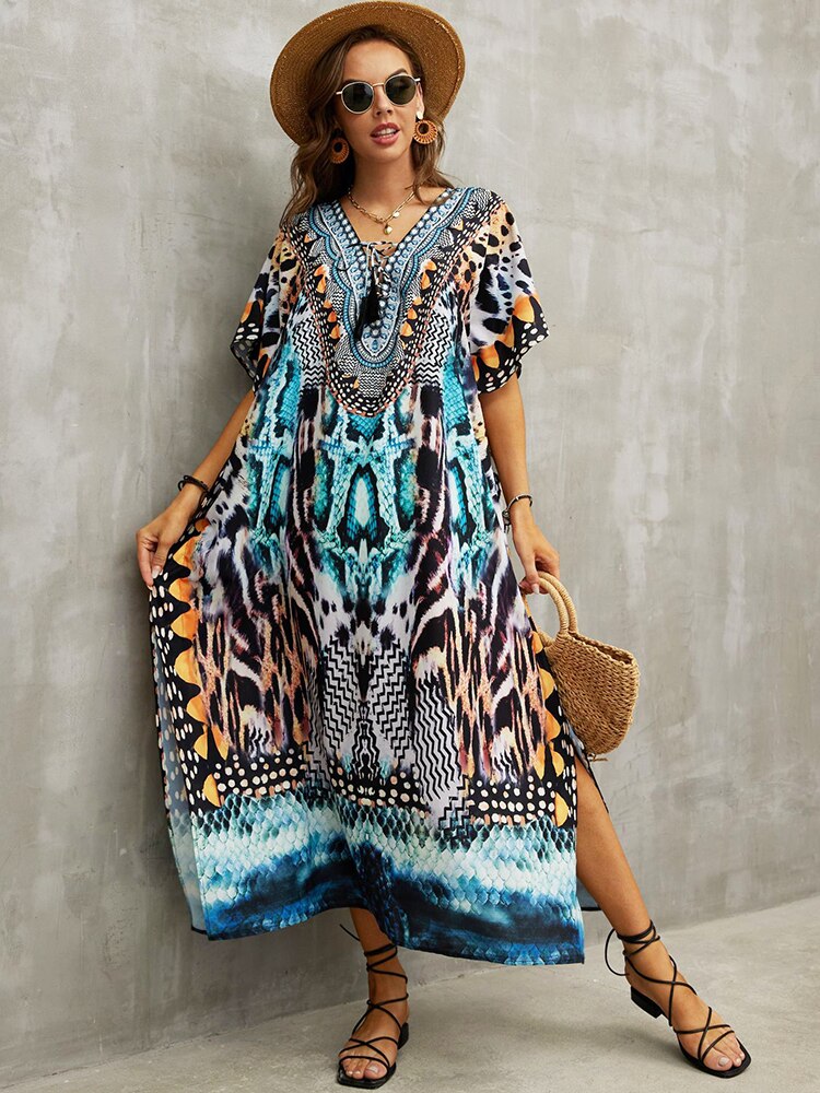 Plus Size Beach Cover Up Robe Plage Pareo Long Dress Summer Beachwear Swimsuit Cover Up Tunic For Beach Kaftan Dress Color 23 One Size