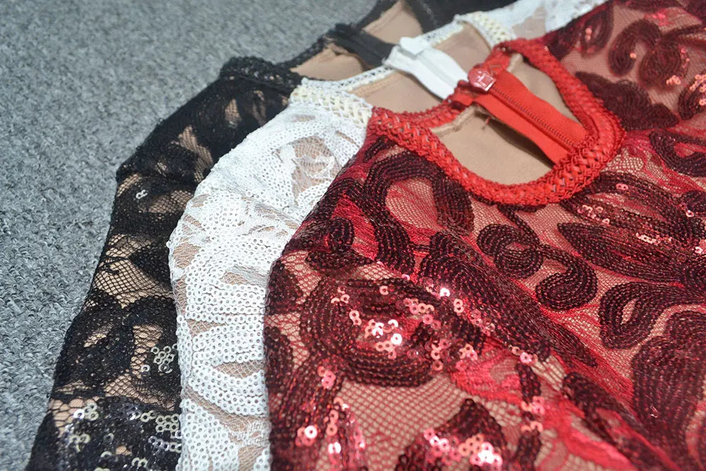 2025 Women'S Light Luxury Sequin Patchwork Bandage Jumpsuit O-Neck Long Sleeved Waistband Flared Jumpsuit Pants Party Jumpsuit