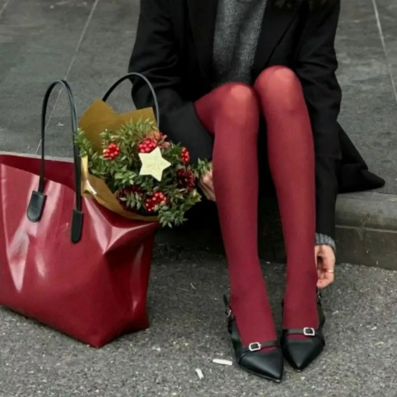 1/2Pcs Vintage Wine Red Stockings Pantyhose Women Burgundy Thin Thick Super Elastic Sexy Tights Anti-Hooker Senior Pantyhose