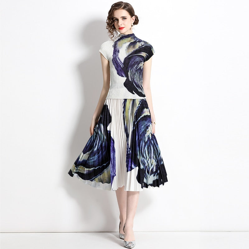 Summer Sets With Skirts Mid Length Suit for Women Slim Fit Two Piece Y2k Elegant Skirt Set Short Sleeve Vacation Outfits