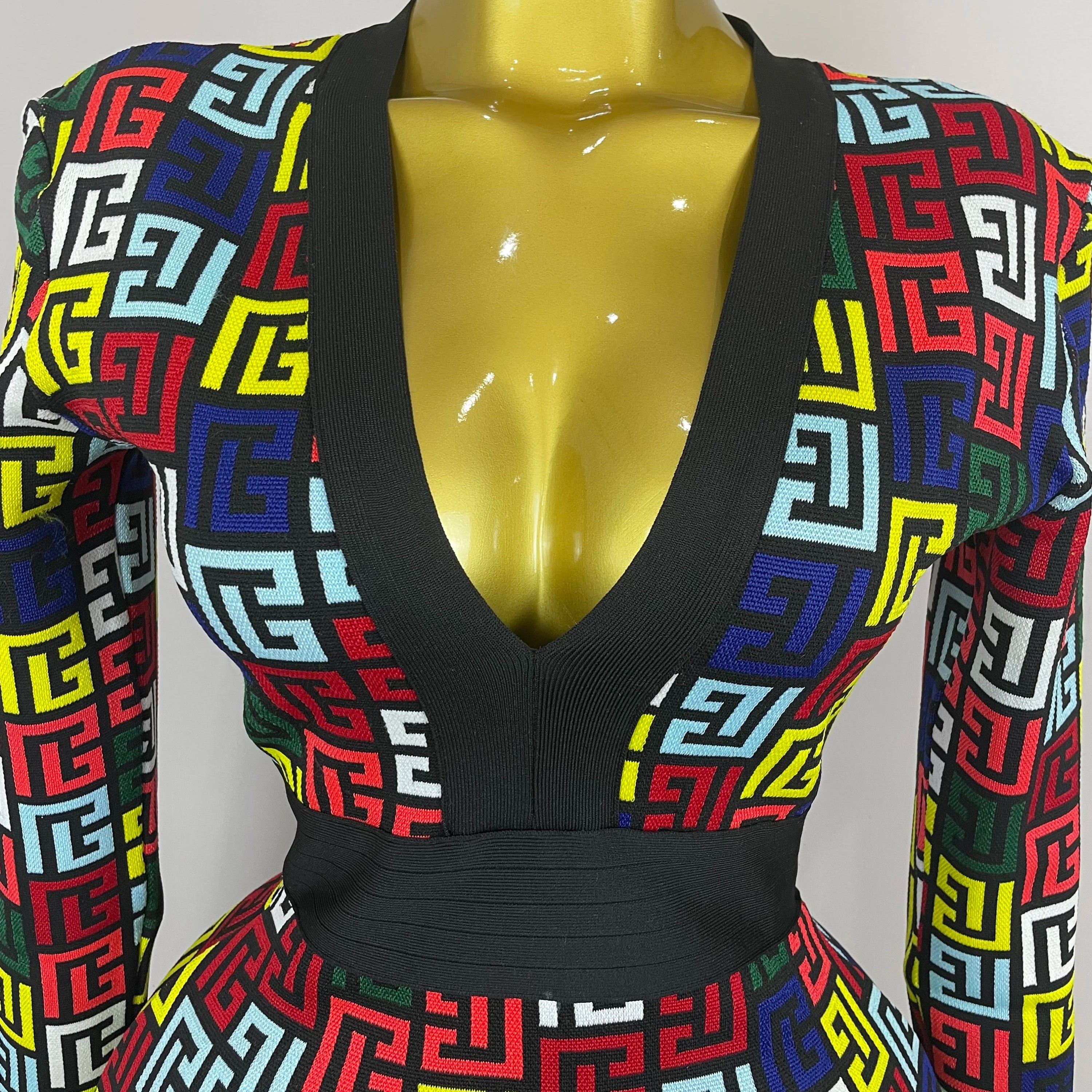 Sexy V-Neck Long Sleeve Bodycon Jacquard Short Bandage Dress 2025 Women Elegant Evening Luxury Birthday Party Cocktail Outfit