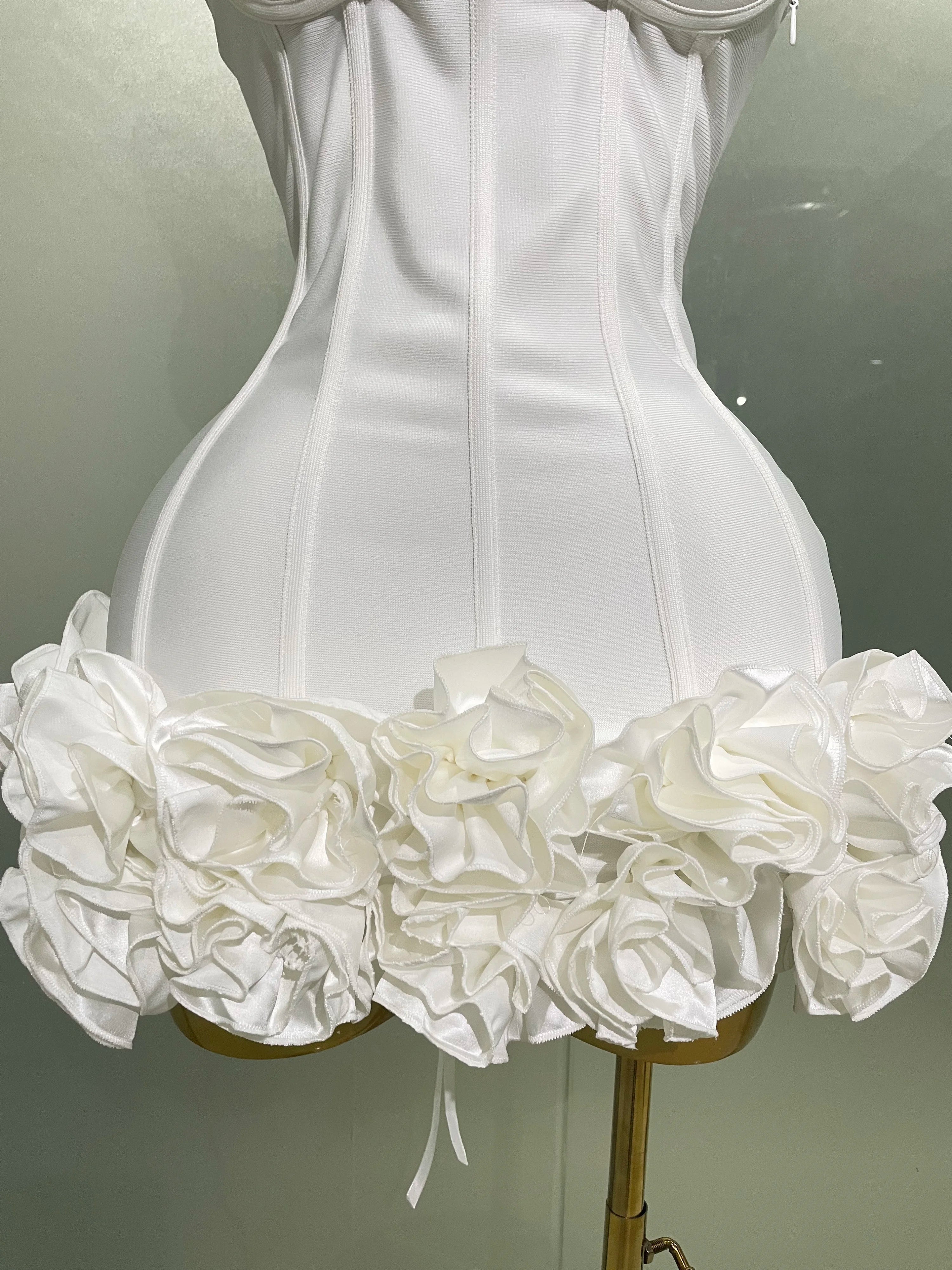 Women Evening Bandage Dress Strapless Bodycon Flowers Mini Celebrity Sexy Birthday Party Dresses Photo Shoot Nightclub Outfit