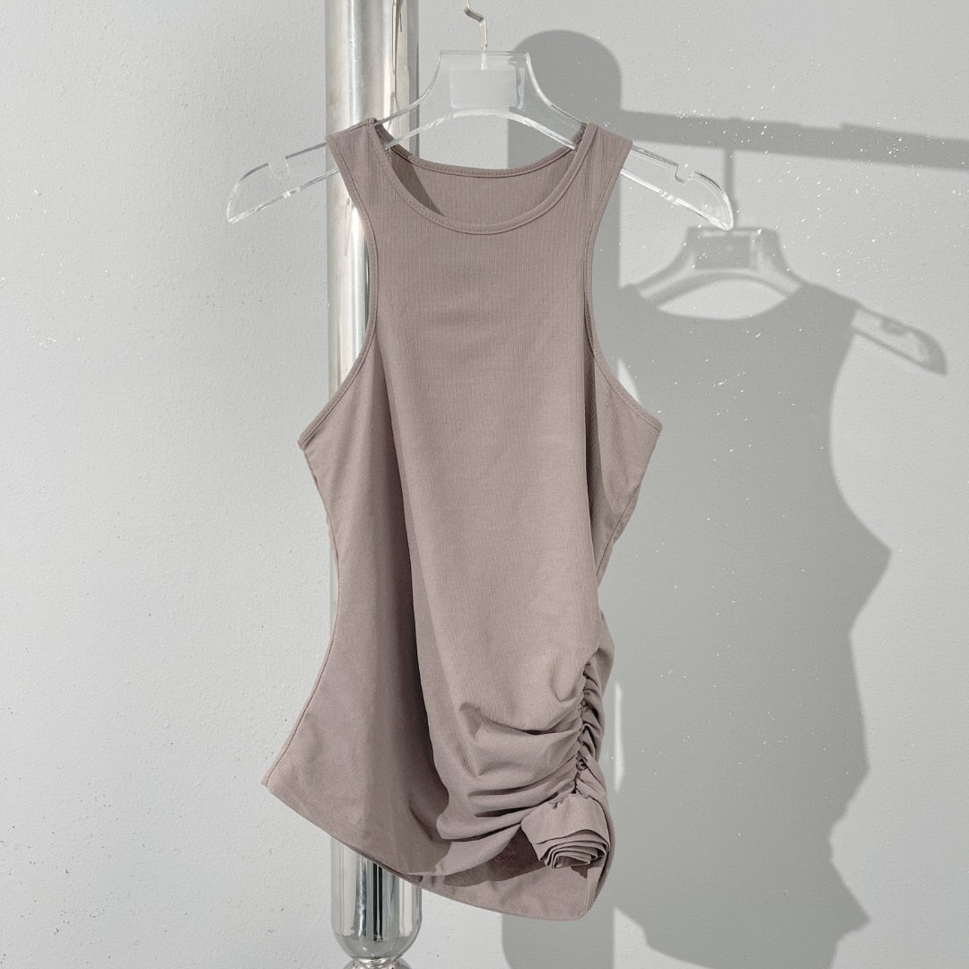 Romantic 3D rose pleated tank top fashionable and sexy y2k single side slim waist short section Top women 2024 summer new Brown