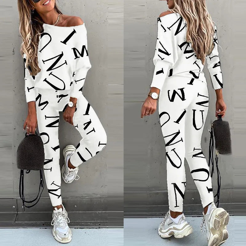 Women Tracksuit Autumn Winter Warm Letter Top Suits Casual Yoga Set Sweatshirts And Jogging Pants Outfits Sweatpants 2 Piece Set D