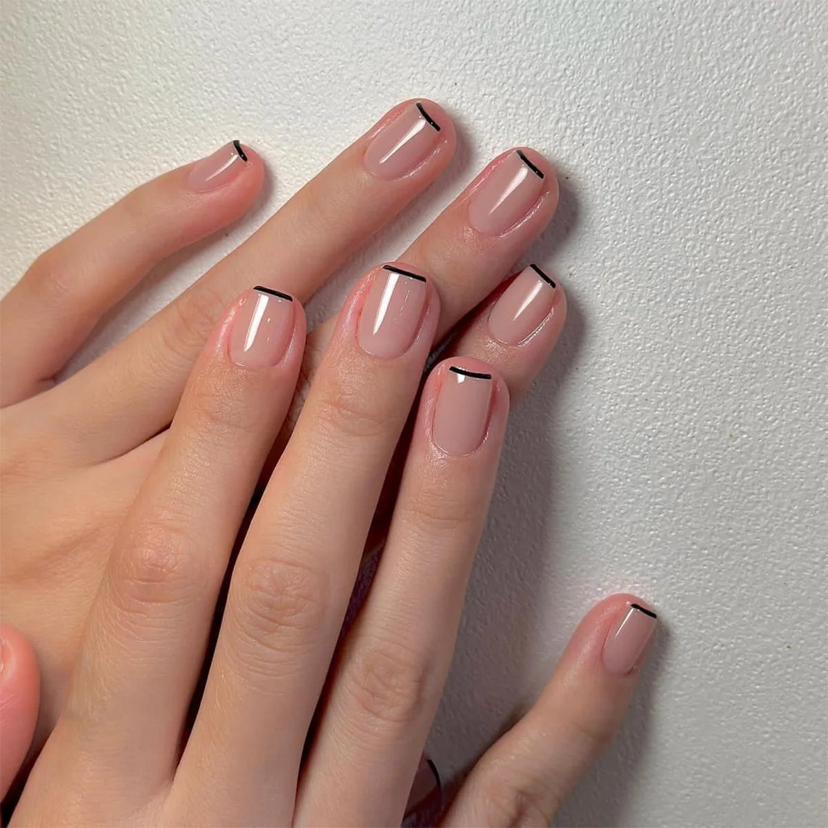 24pcs/set short fake nails for women girls french nude square white tips with rhinestones glitters Y2K press on false nail art 1021