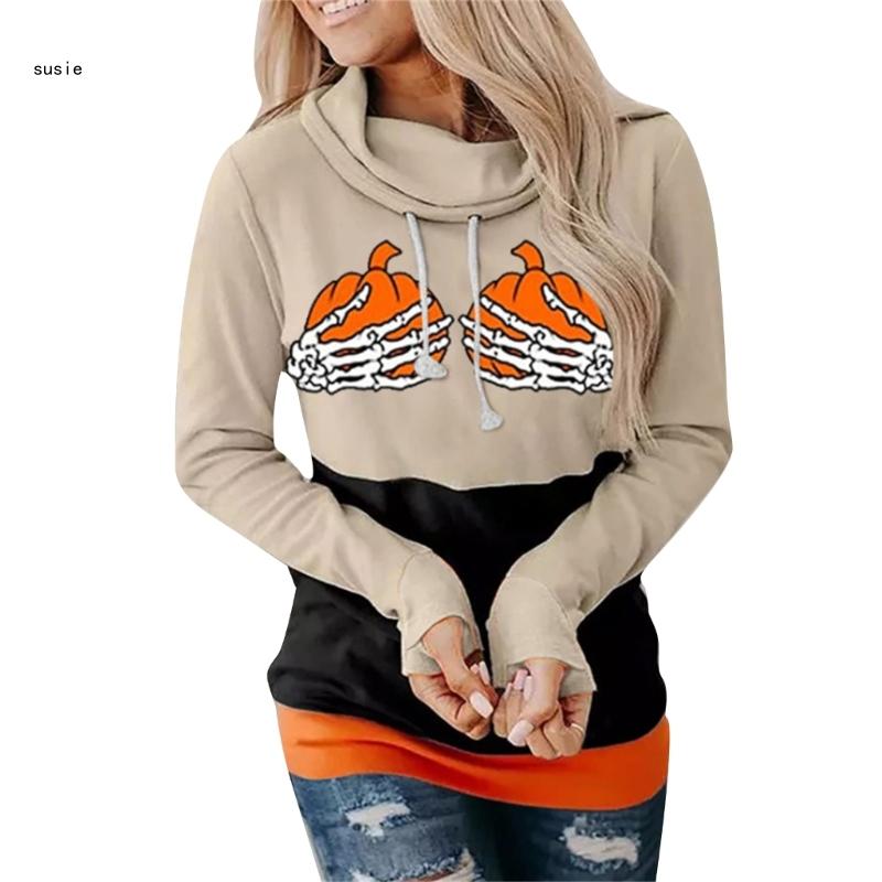 X7YA – sweat-shirt à capuche surdimensionné pour femme, pull décontracté, ample, à la mode, pour Halloween, tenues d'automne