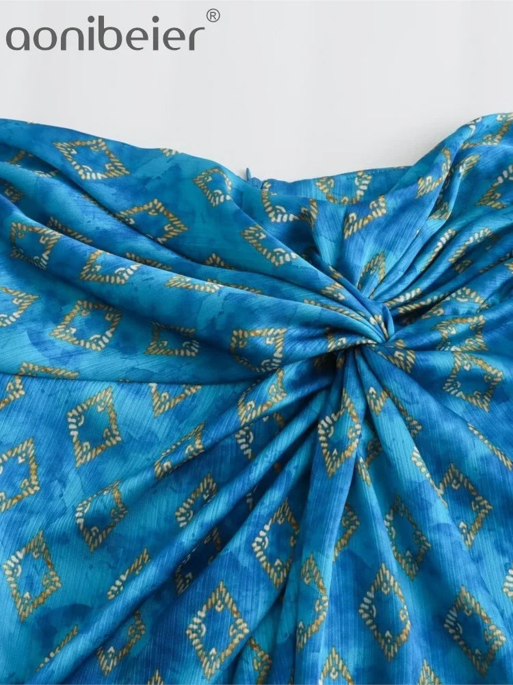 Aonibeier Thin Satin Printed Patchwork Women Long Skirt Traf Summer Zipper High Waist Slit Front Female Maxi Skirt Y2K Beachwear