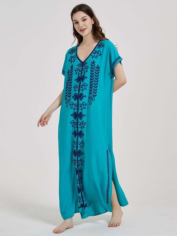 Robe De Plage Embroidery Beach Cover Up Sarong Women Beach Pareo Tunic For Beach Swimwear As Photo 01 One Size