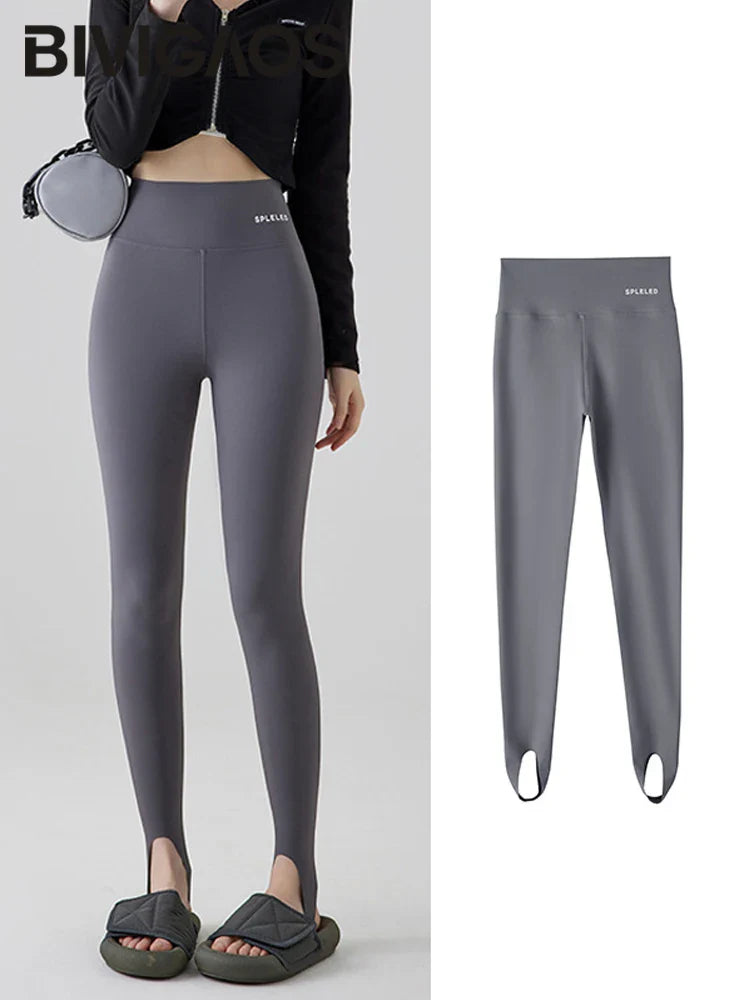 BIVIGAOS Skin-Touch Seamless Foot Pants Sharkskin Leggings Women Autumn New Fitness Sport Leggings Sexy Body Shape Shark Pants 730-Gray