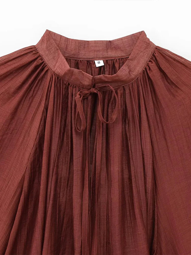 European and American style fashion all-match long-sleeved dress pleated new women's clothing ruffled tie waist dress