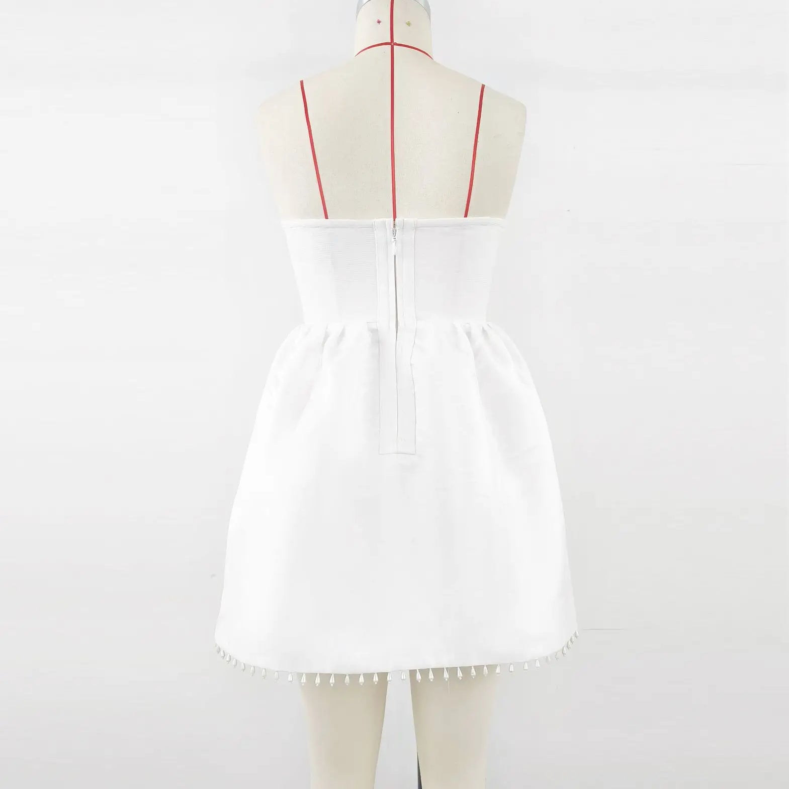 Black White Color Women Sexy Strapless Shinning Diamond Lace A-line Mini Dress Birthday Party Cute Girls'Phot Shoot Dress