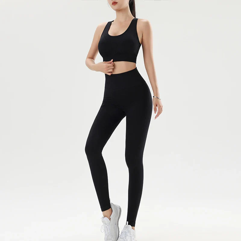 omen's sports fitness suit shock-proof fast-drying vest yoga pants high waist pants slimWomen's sports fitness suit shock-proof Black