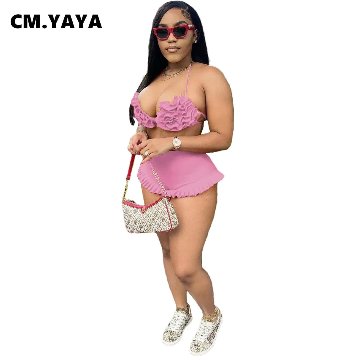 Women's Set Ruffles Crop Top Bra and Shorts Bikini Set Streetwear Casual Two 2 Piece Outfits Summer 2024 Beach Holiday
