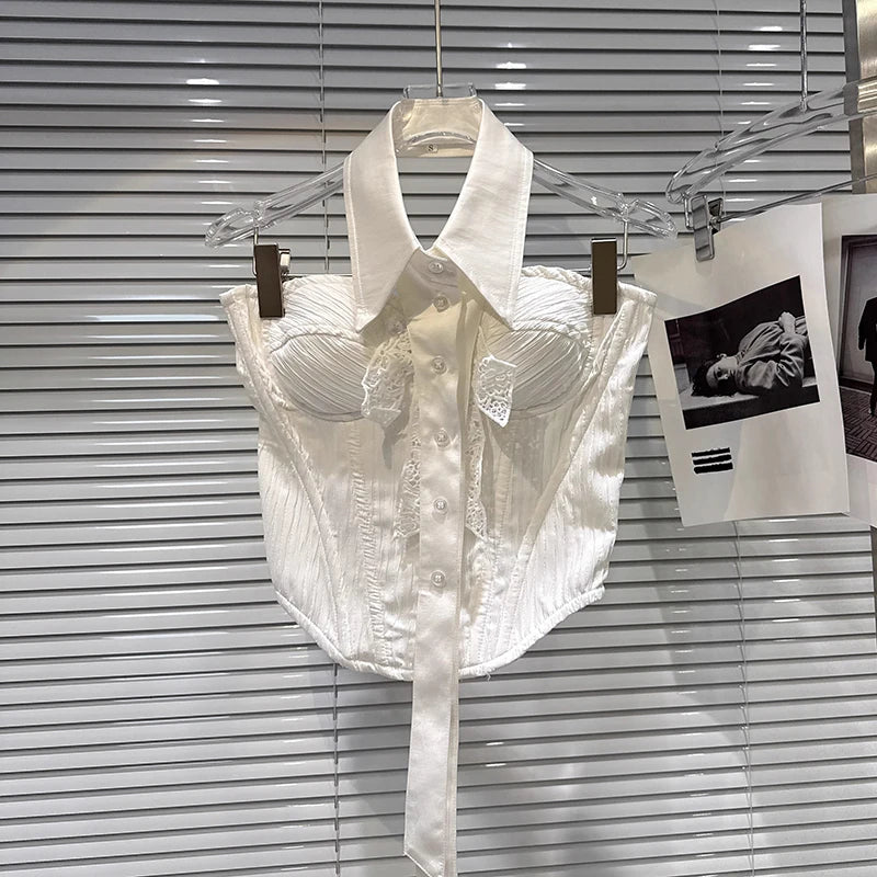 Winter New Sweet Fashion Halter Neck Bowknot Fishbone Chest Pad Tank Top For Women Backless Vest Female 11A07603 White