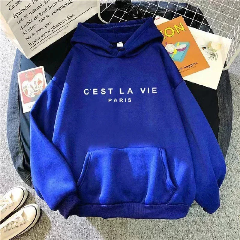 Autumn Winter Women Fleece Hoodies Thick Warm Female Long Sleeve Hooded Sweatshirts Casual Print Lady Loose Pullover Tops blue letter velvet