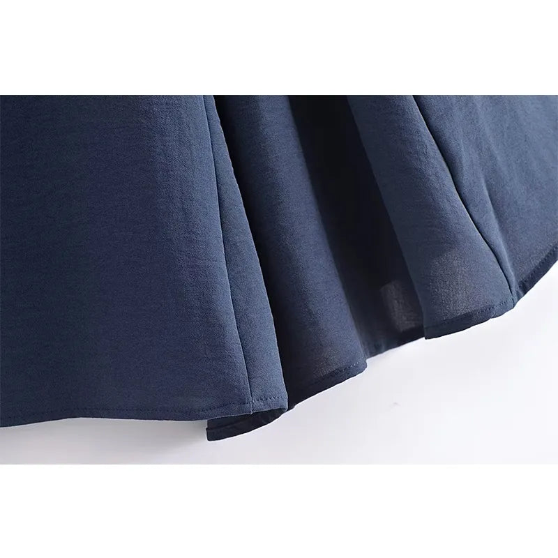 TRAF 2024 Spring/Summer Women's Solid Color Set Wrap Collar Mismatch Sleeveless Causal Top A-line Wide Drop Ankle-Length Skirt