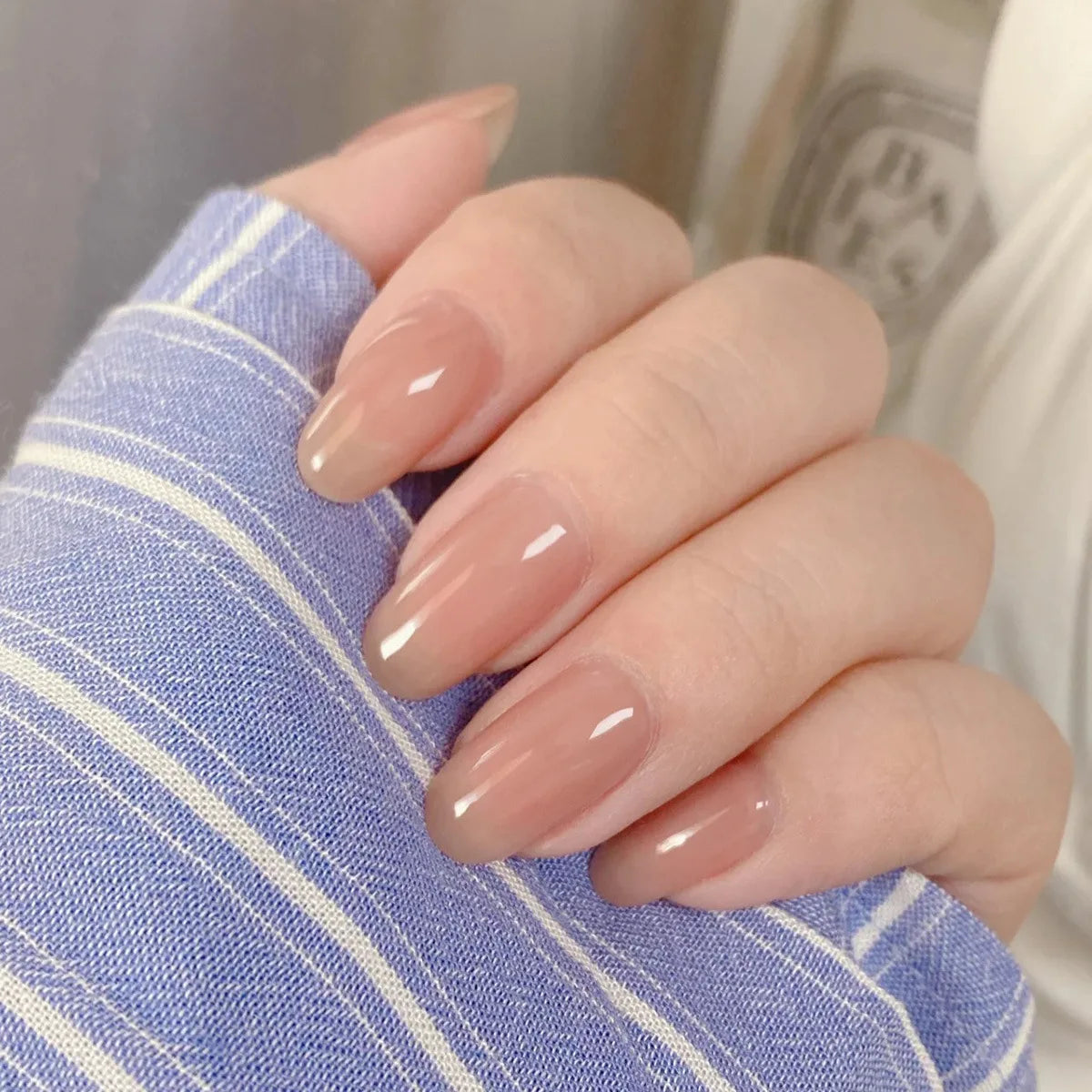 24pcs/set nude fake nails long french almond coffin tips pink grey brown fall Winter decoration faux ongles press on false nail Y058
