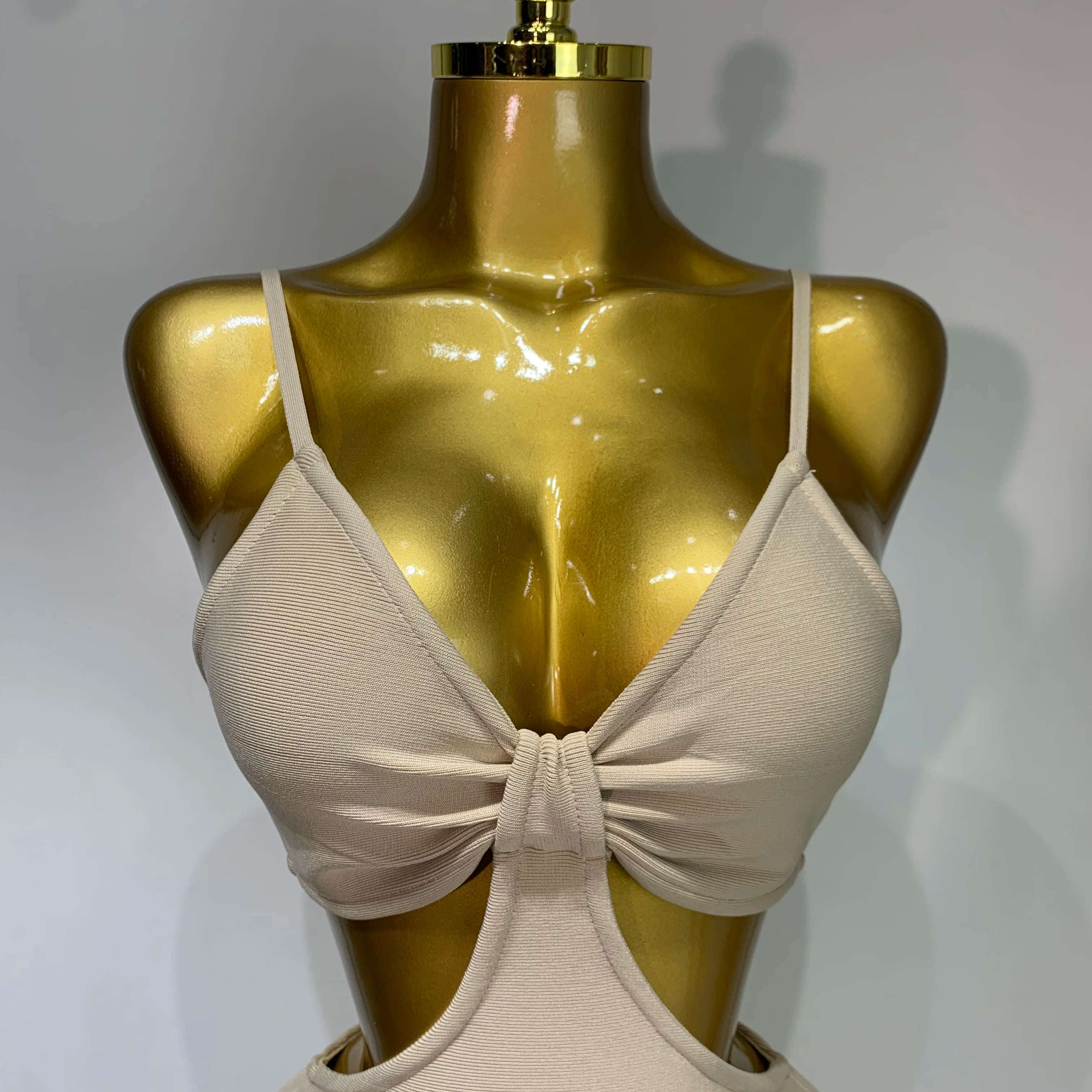 Women Sexy V Neck Backless Khaki Bodycon Bandage Dress 2025 Celebrity Elegant Evening Club Party Luxury Birthday Dress