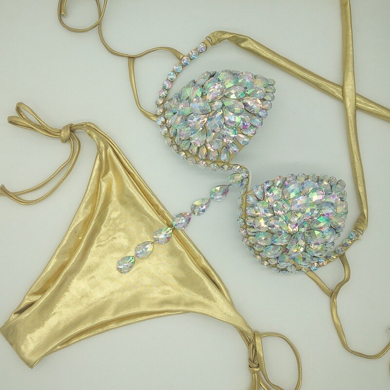 Underwear Sexy Push Up Lingerie Set For Lady 2024 Summer Fashion Shiny Crystal Padded Underwire Party Bras And Thong Set