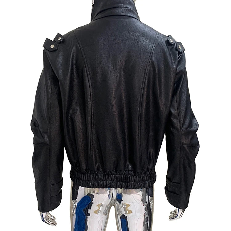 Mauroicardi Spring Autumn Cool Windproof Short Black Faux Leather Jacket Men Zipper Chic Luxury Designer Clothes Streetwear 2025