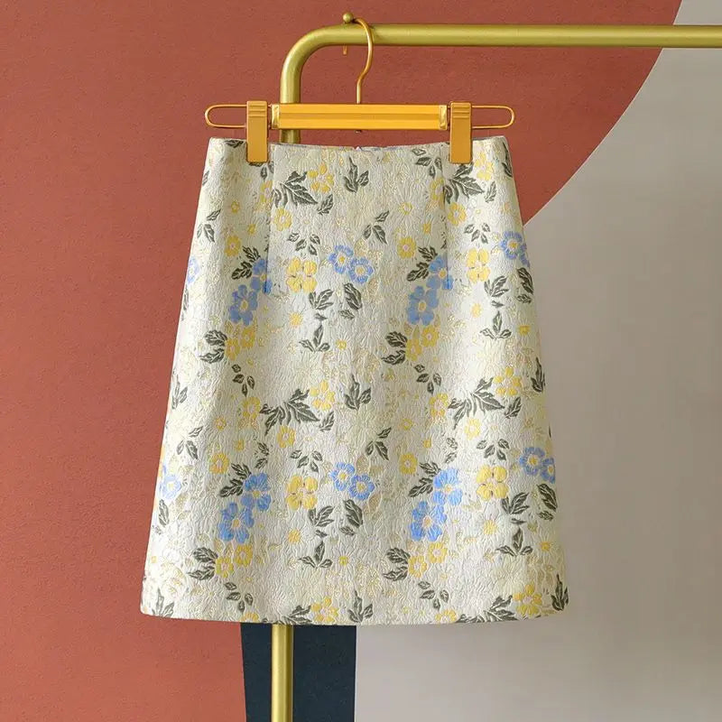 Autumn 2023 High Waist A-line Skirts Light Mature One Step Skirt Ladies Medium Length Retro Wrapped Hip Skirt Jacquard Skirt 8