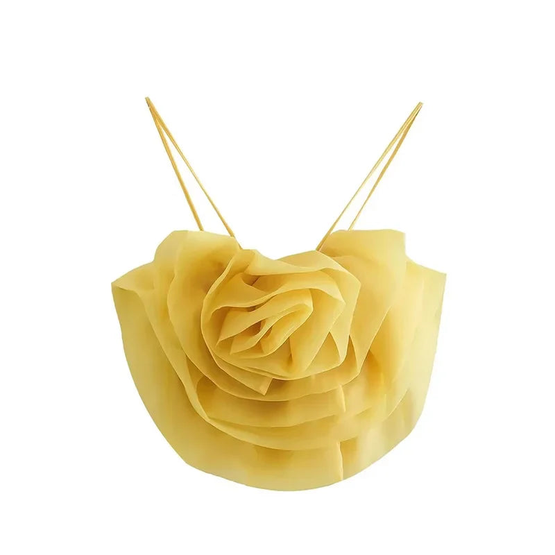 2023 Trendy Flower Camisole Tops Women Vest Sexy Party Club Big Flower Patchwork Camis Tops Yellow