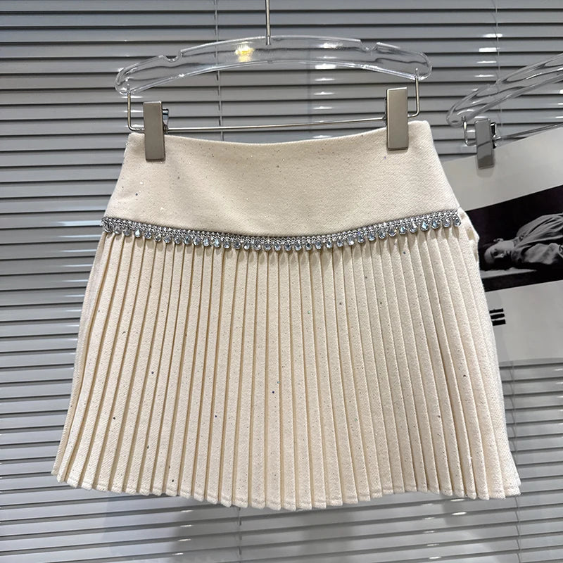 Winter New Heavy Industry Diamond Edge Woolen Solid Color Skirts For Women Versatile Pleated Skirt Female 11A07961