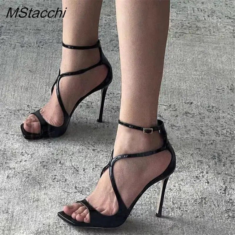 Women's Luxury Sandals Summer Pink Satin Open Toe Stiletto Sandals Concise High Heels Women Pumps Ankle Straps Designer Shoes