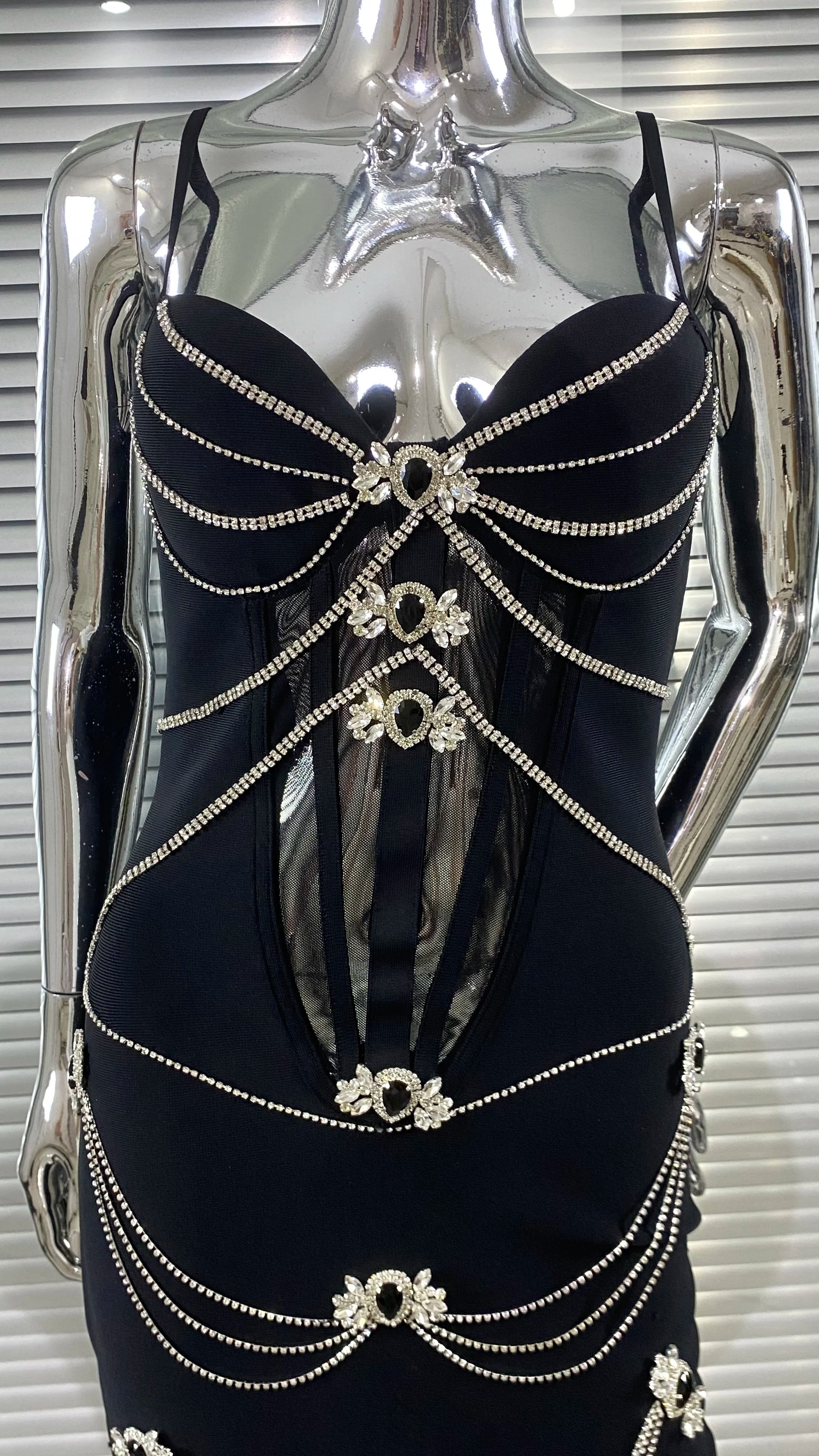 Luxury Woman Haute Couture Evening Dress Sparkling Diamonds Strapless Black Ankle Length Bandage Dress Birthday Party Outfit