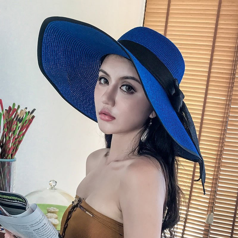 Seaside Photo Beach Straw Hat Children Summer Large Brim Sunscreen Shading Simple Fashion Large Brimmed Hat Sun Hat Beach Hat Black Treasure Blue Adjustable 55 60cm