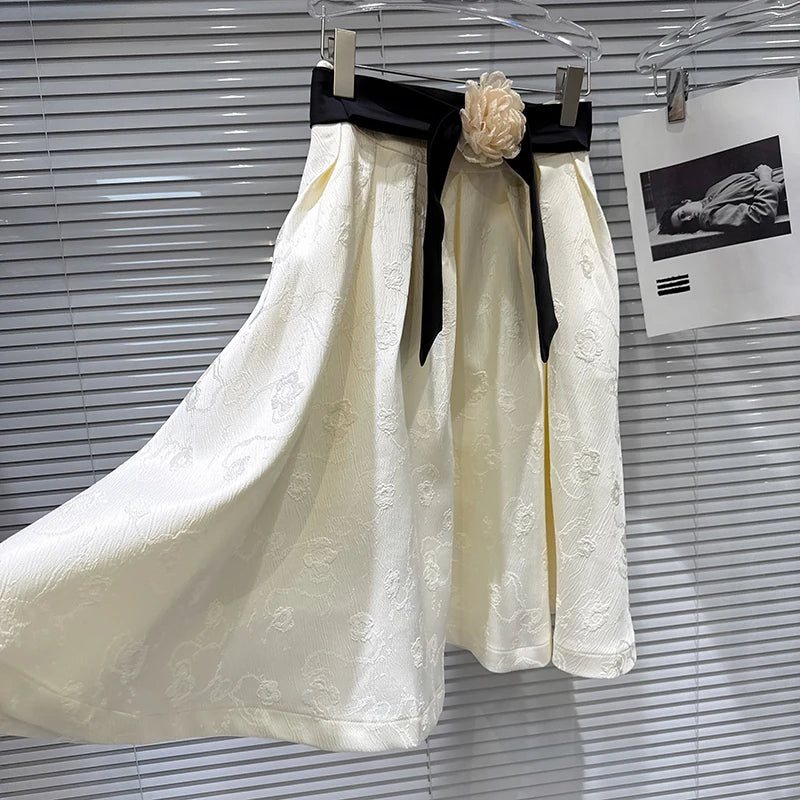 Winter New Fashion Three-Dimensional Flower Belt Jacquard Pattern A-Line Skirt For Women Mid-length Skirts 11A07957