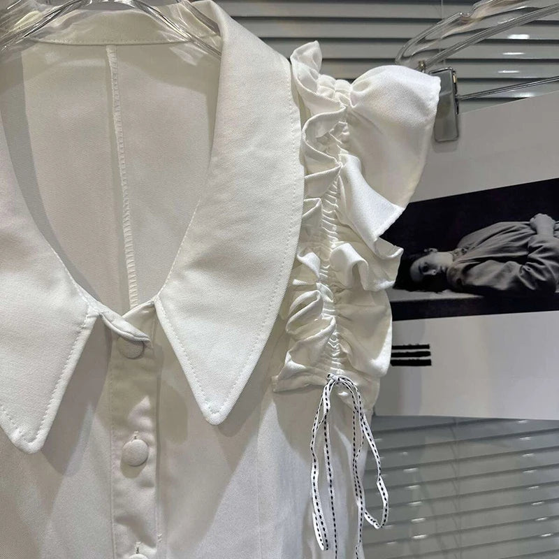 Spring New Sweet Temperament Ruffled Tie Sleeve Solid Color Tank Top For Women Versatile Single-breasted Vest 11A07933